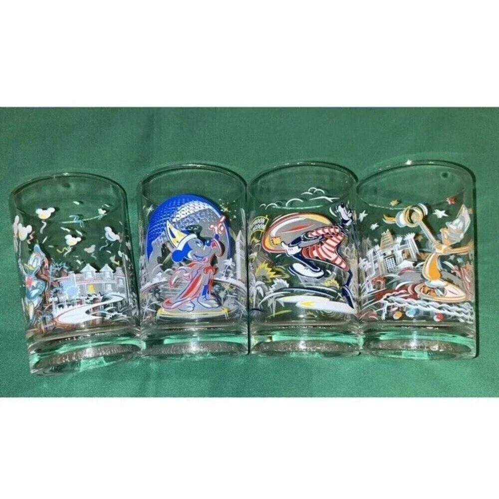 Vintage Full Set Of 4 McDonald's Walt Disney World 25th Anniversary Glasses Cups